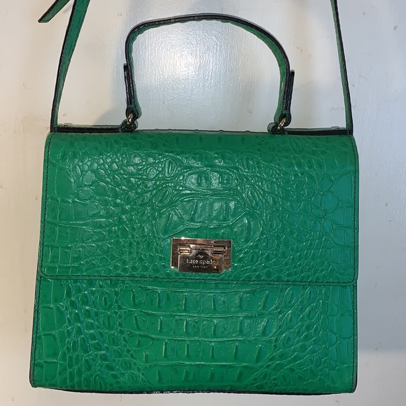 Kate Spade Large Green Crocodile Embossed Leather Crossbody Handbag Vintage-RARE - Picture 8 of 8